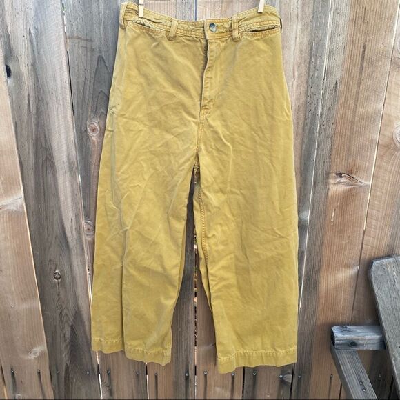 Free People we the free mustard Yellow High-Rise Cropped Wide-Leg Pants size 27 - Picture 3 of 12